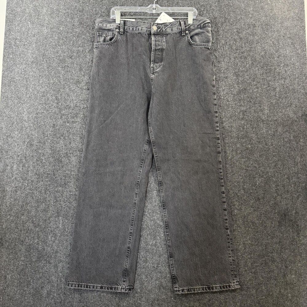 Zara The Pleated Relaxed Jeans Women's 6 Black Charcoal Wash High Rise Straight